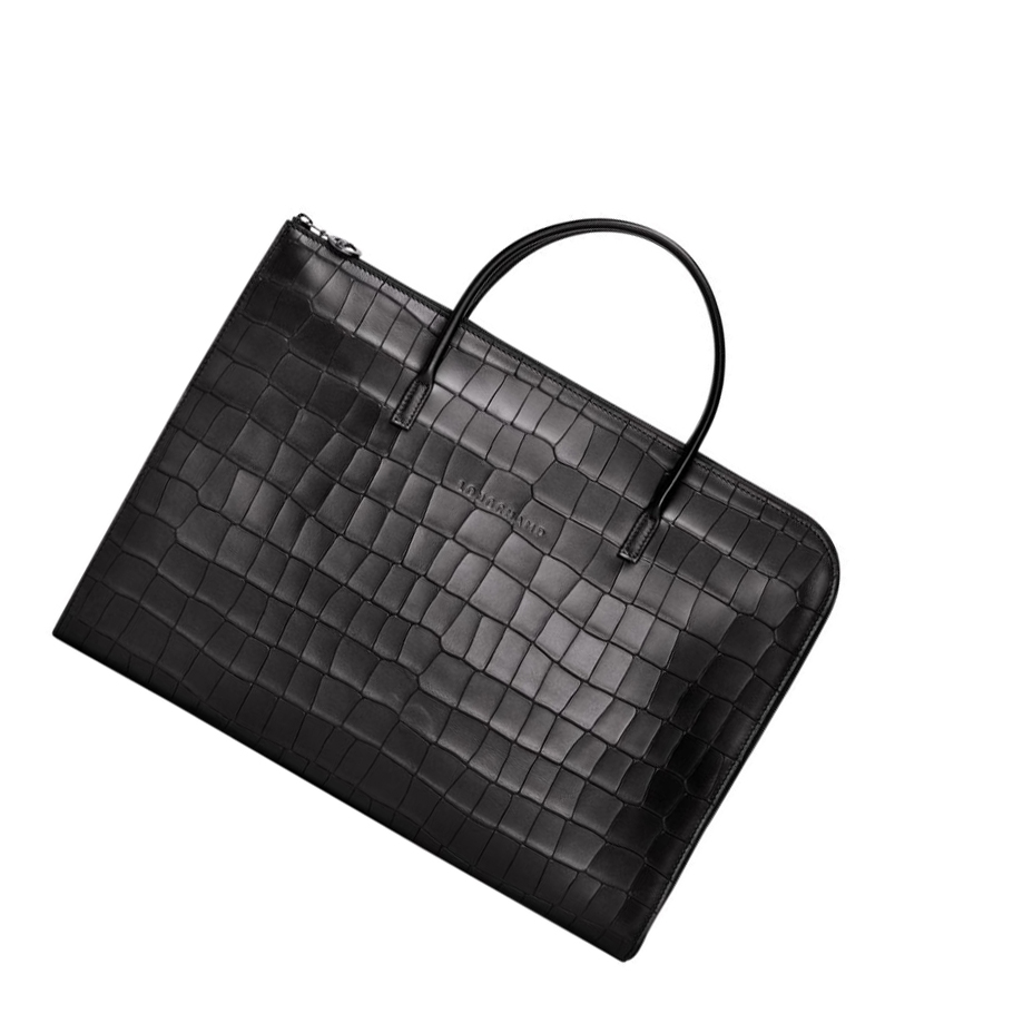 Aktówki Damskie Longchamp Croco Block S Czarne | PL-016XBLC