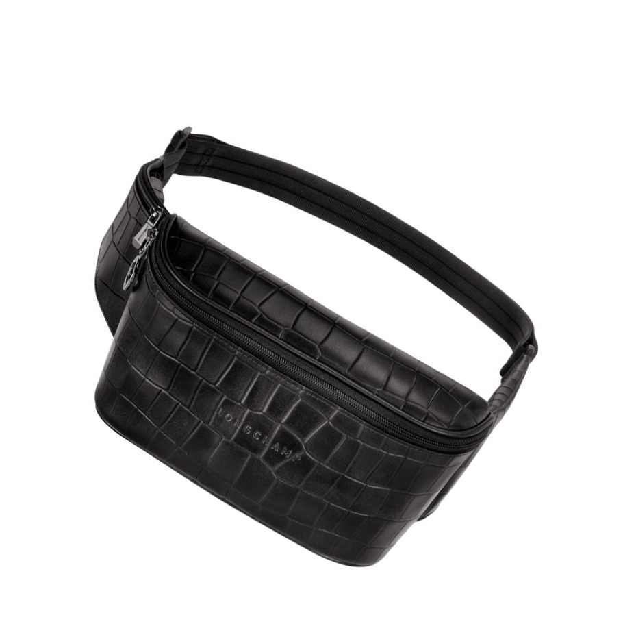 Torba Na Talię Damskie Longchamp Croco Block Czarne | PL-982QYSX