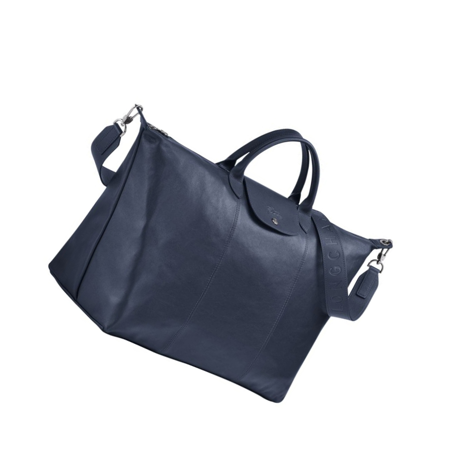 Torby Podróżne Damskie Longchamp Le Pliage Cuir L Granatowe | PL-621PWAK