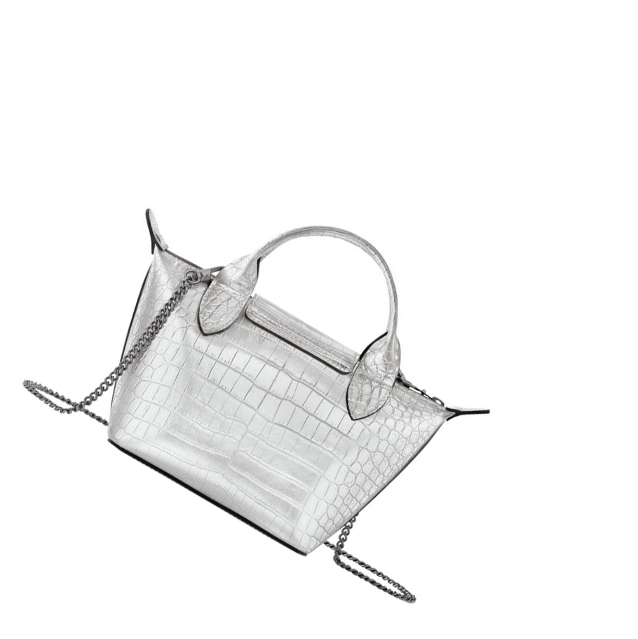 Torebki Damskie Longchamp Le Pliage Cuir Croco XS Srebrne | PL-251CLNO