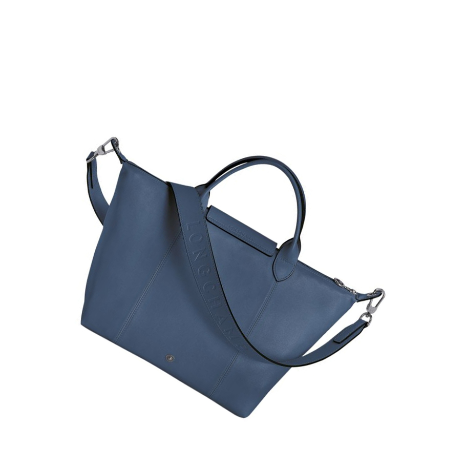 Torebki Damskie Longchamp Le Pliage Cuir M Niebieskie | PL-263YCHD