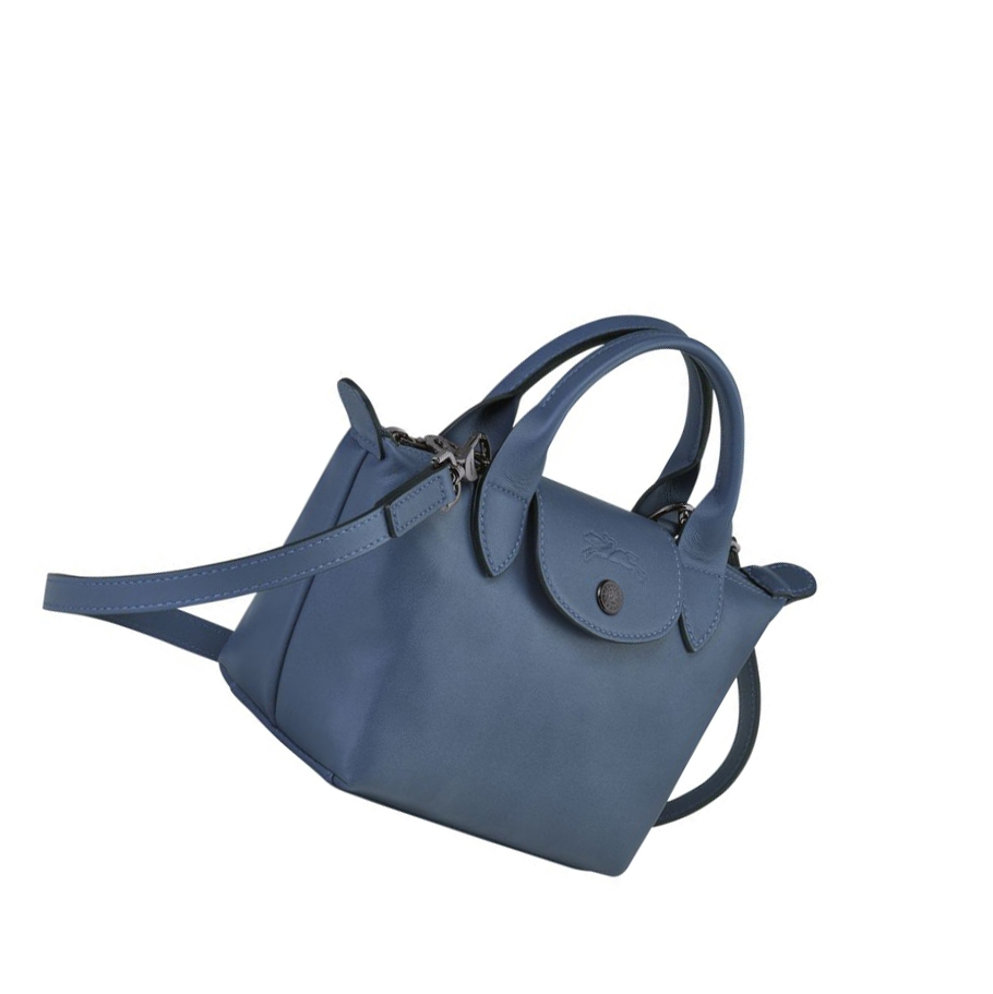 Torebki Damskie Longchamp Le Pliage Cuir XS Niebieskie | PL-327RWQF