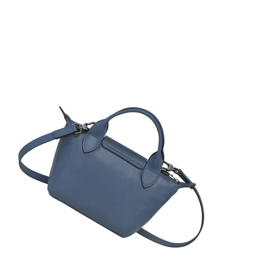 Torebki Damskie Longchamp Le Pliage Cuir XS Niebieskie | PL-327RWQF