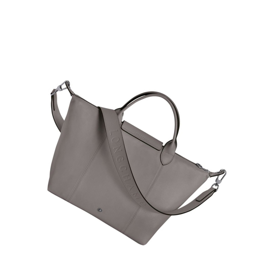 Torebki Damskie Longchamp Le Pliage Cuir M Szare | PL-637IKRL