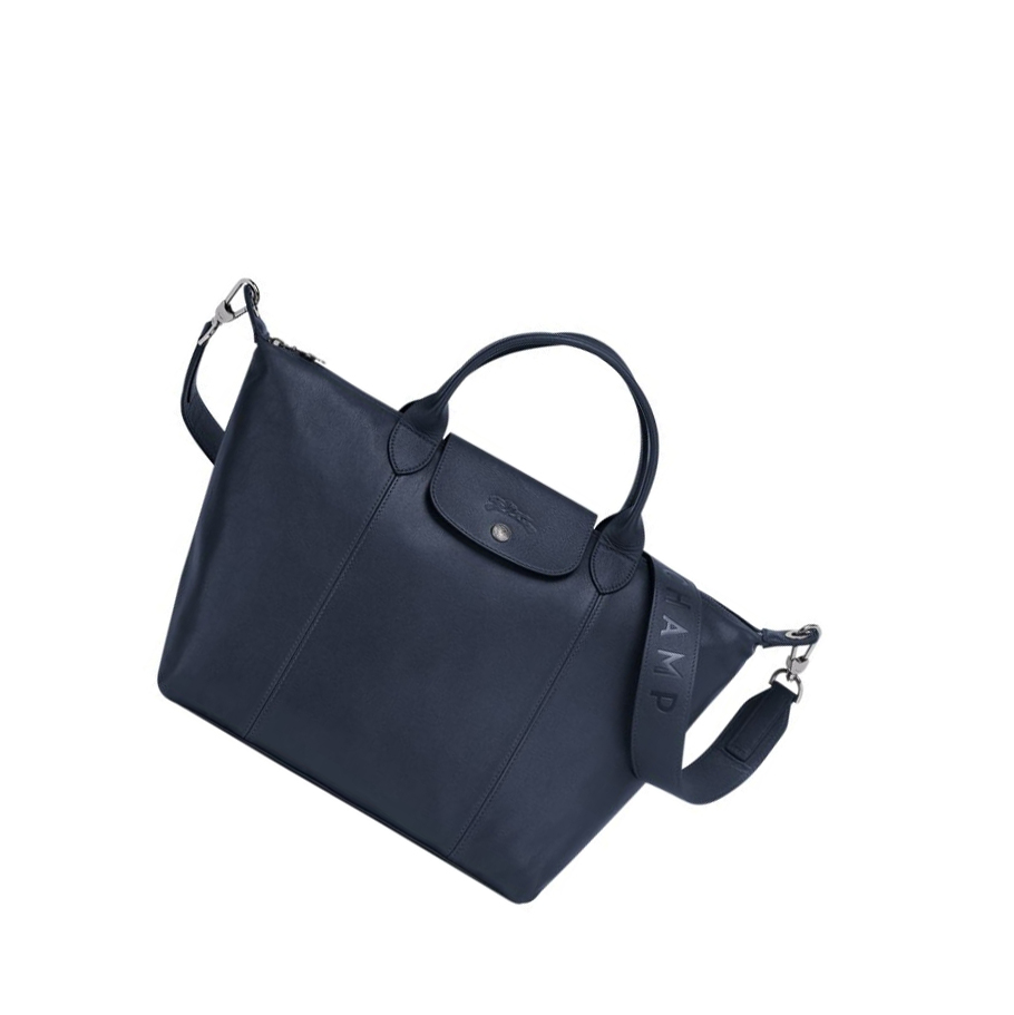 Torebki Damskie Longchamp Le Pliage Cuir M Granatowe | PL-973SYRG