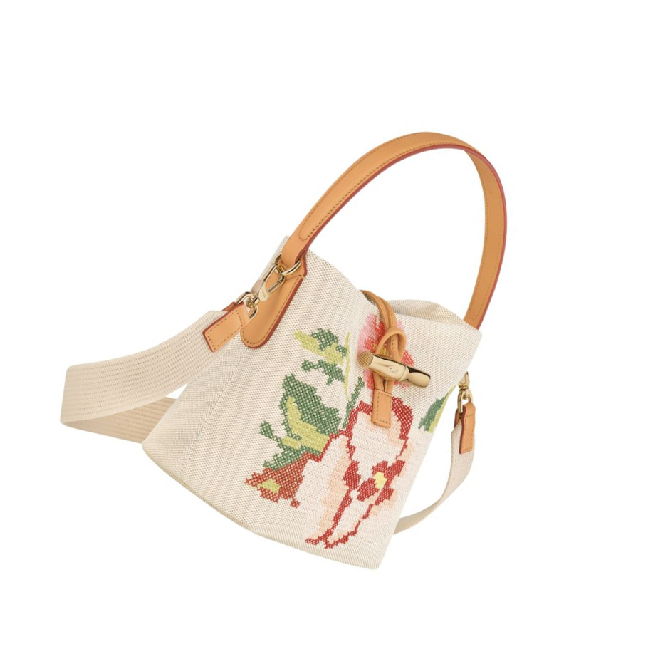 Torebki Damskie Longchamp Roseau Essential Fleurs S Różowe | PL-843SGLH