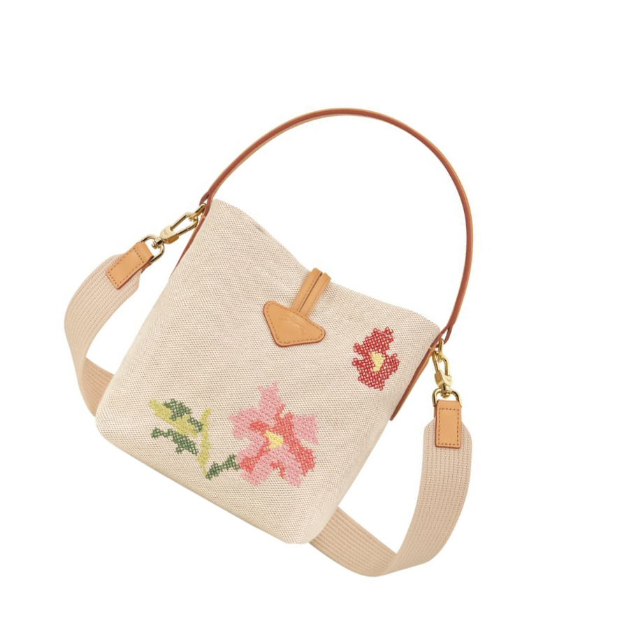 Torebki Damskie Longchamp Roseau Essential Fleurs S Różowe | PL-843SGLH