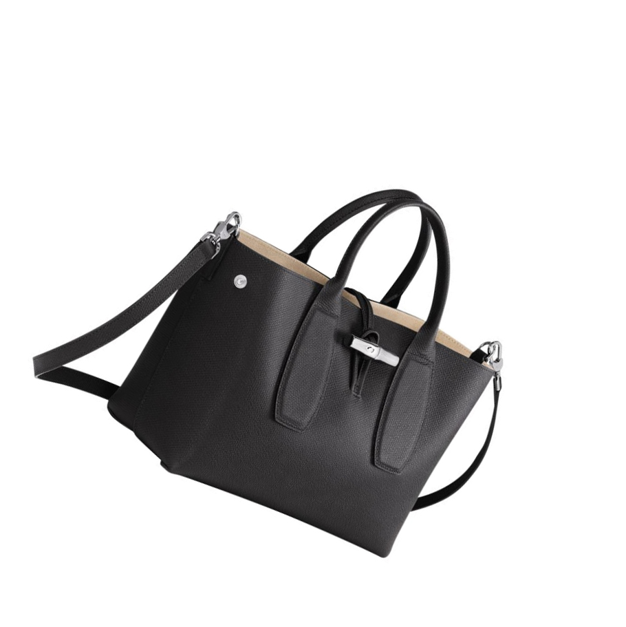 Torebki Damskie Longchamp Roseau M Czarne | PL-346ZJLN