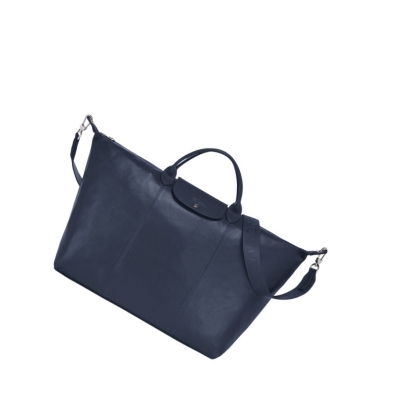 Torby Podróżne Męskie Longchamp Le Pliage Cuir L Granatowe | PL-587PIJR