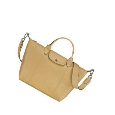 Torebki Damskie Longchamp Le Pliage Cuir M Beżowe | PL-254XDAS