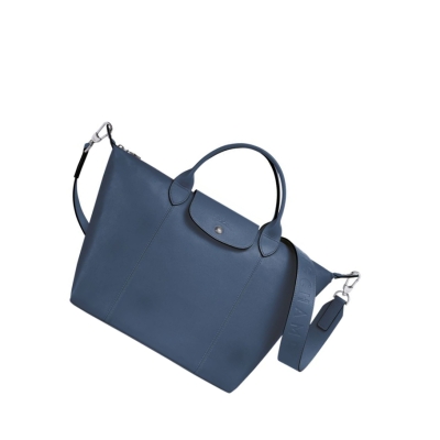 Torebki Damskie Longchamp Le Pliage Cuir M Niebieskie | PL-263YCHD