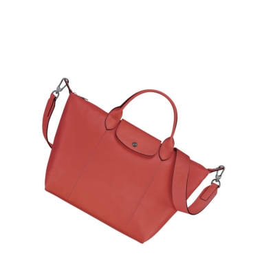 Torebki Damskie Longchamp Le Pliage Cuir M Czerwone | PL-289MVOH