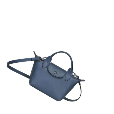 Torebki Damskie Longchamp Le Pliage Cuir XS Niebieskie | PL-327RWQF