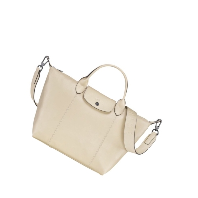 Torebki Damskie Longchamp Le Pliage Cuir M Beżowe | PL-461EKYS