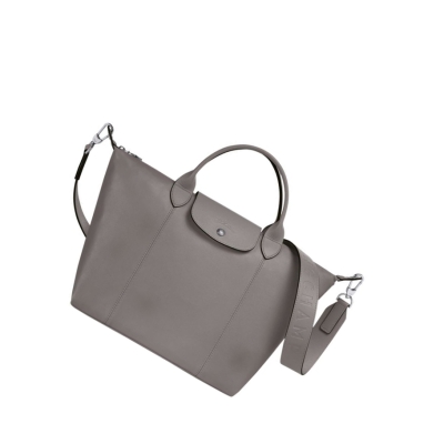 Torebki Damskie Longchamp Le Pliage Cuir M Szare | PL-637IKRL