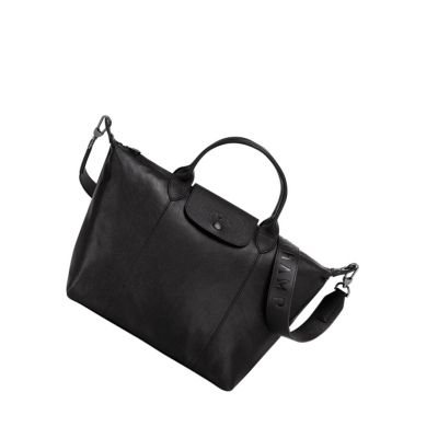 Torebki Damskie Longchamp Le Pliage Cuir M Czarne | PL-986SKUA